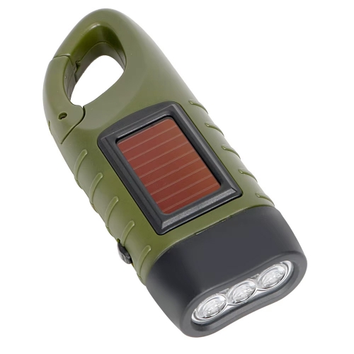 Flashlight with crank and solar panel